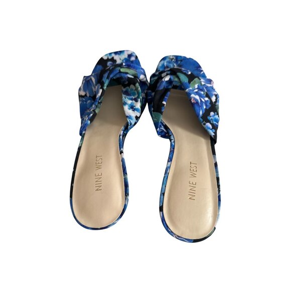 NINE WEST Blue Black Floral Wedges Sandals Size 9 NEW NWOB - Picture 8 of 9